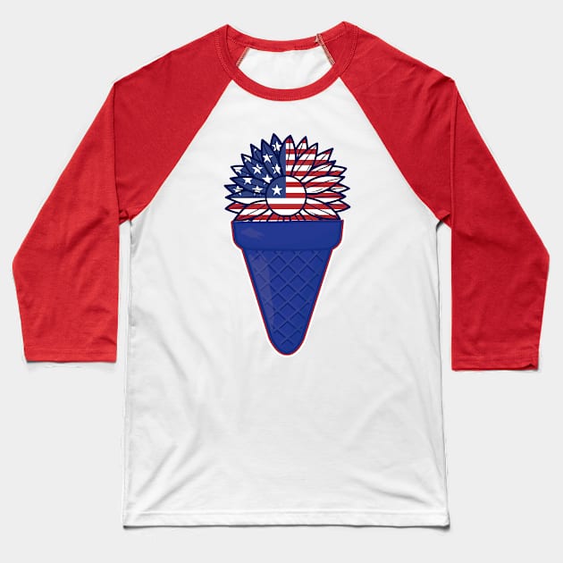 JULY THE 4TH  -SUNFLOWER AMERICAN FLAG ICE CREAM COLLECTION Baseball T-Shirt by iskybibblle